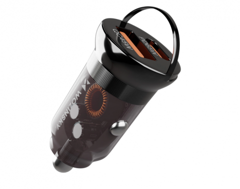 Automobilinis įkroviklis 12-24V USB C + USB 65W greito krovimo (QC 3.0) juodas Wozinsky